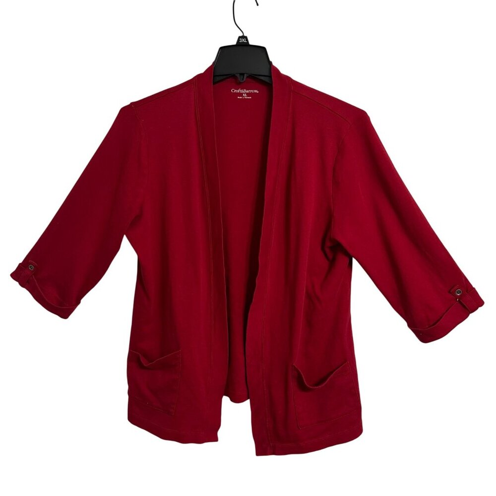 Croft & Barrow Womens Red Open Front Cardigan Size XL 100% Cotton Preppy Career - Picture 2 of 8